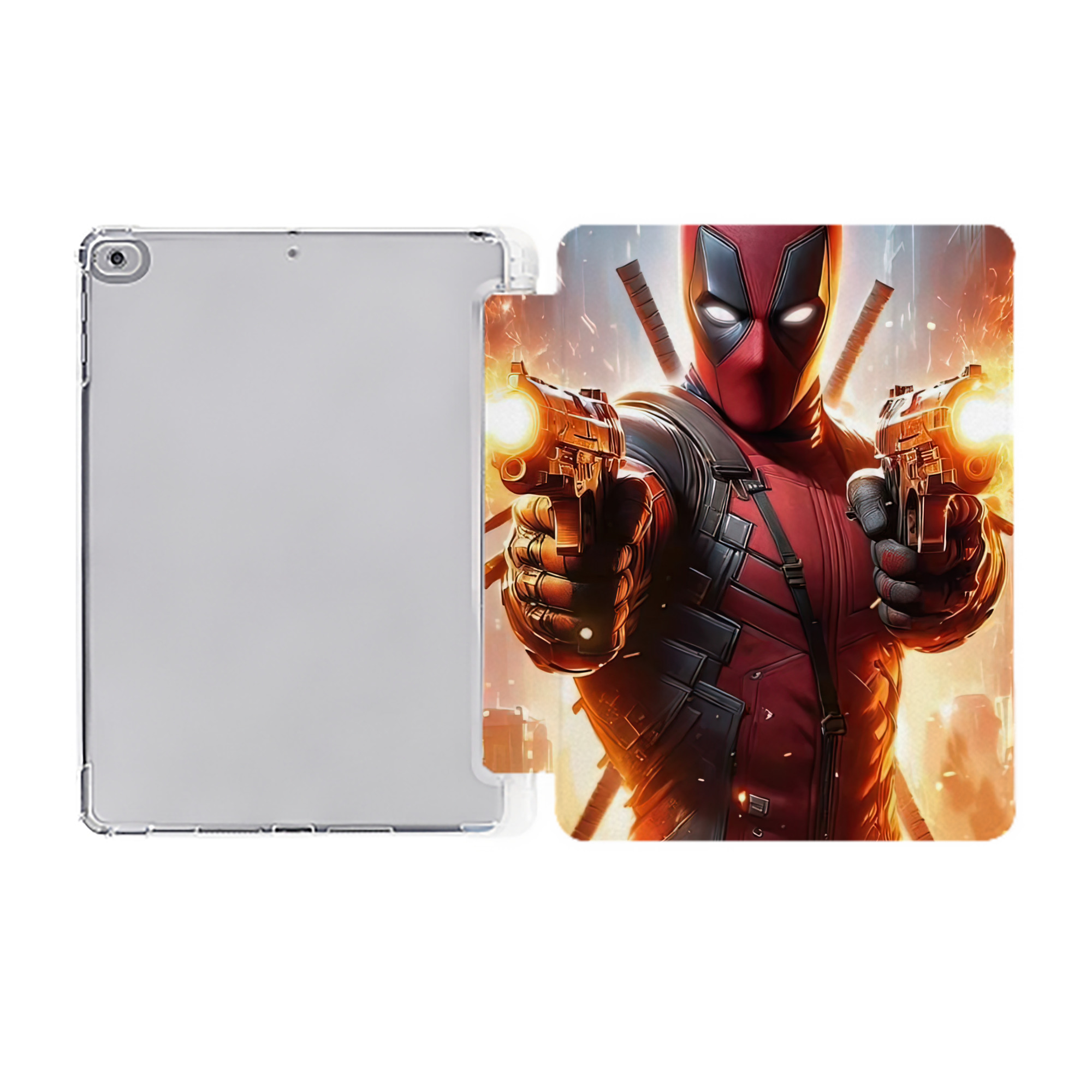 （画像用） Deadpool デッドプール IPad ケース ペン収納付き 三つ折りスタンド PUレザー×シリコン 対応機種9.5/10.5/10.9インチ